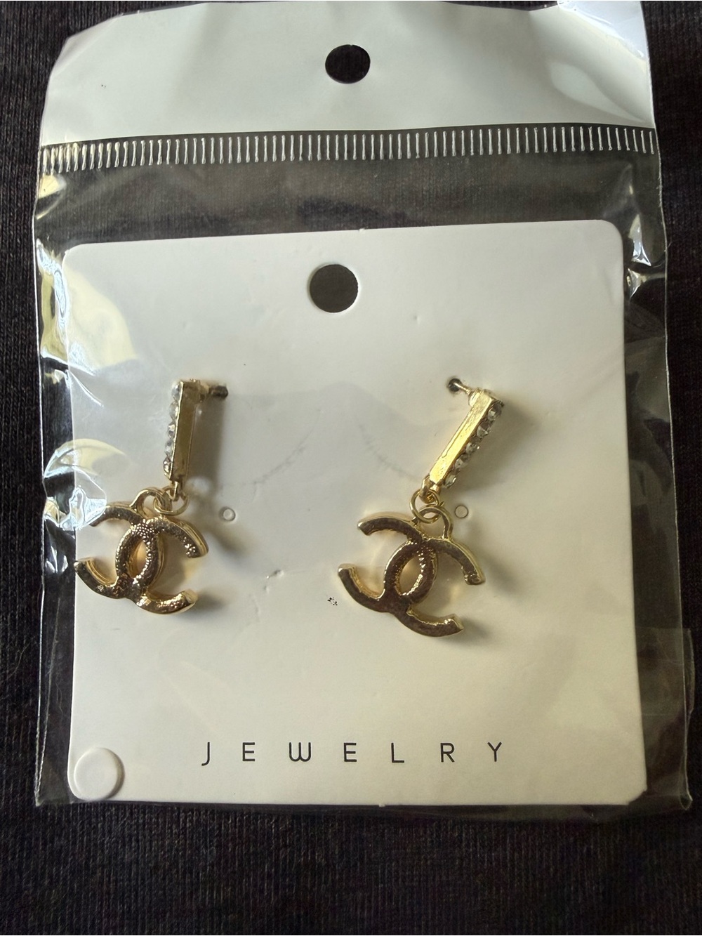 Gold Interlocking-Logo Drop Earrings with Crystal Bar
